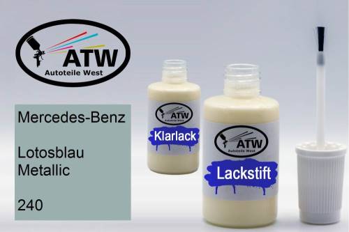 Mercedes-Benz, Lotosblau Metallic, 240: 20ml Lackstift + 20ml Klarlack - Set, von ATW Autoteile West.